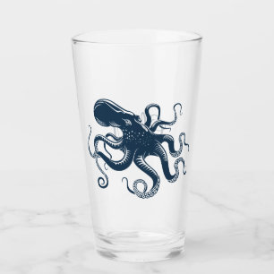 Navy blue octopus nautical illustration glass
