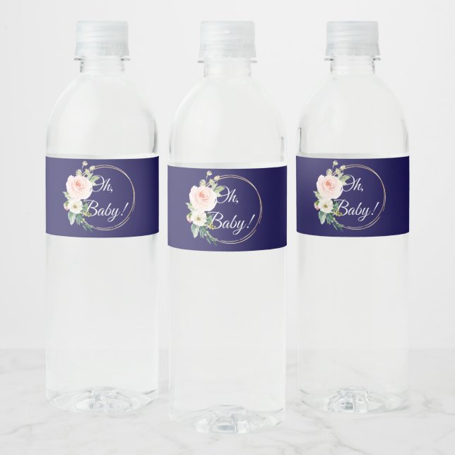 Navy Blue Oh baby Water Bottle Label (Bottles)