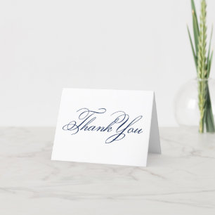 Navy Blue Old-Fashioned Decorative Calligraphy Thank You Card