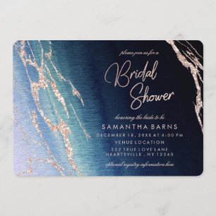 Navy Blue Ombre Agate Bridal Shower Invitation
