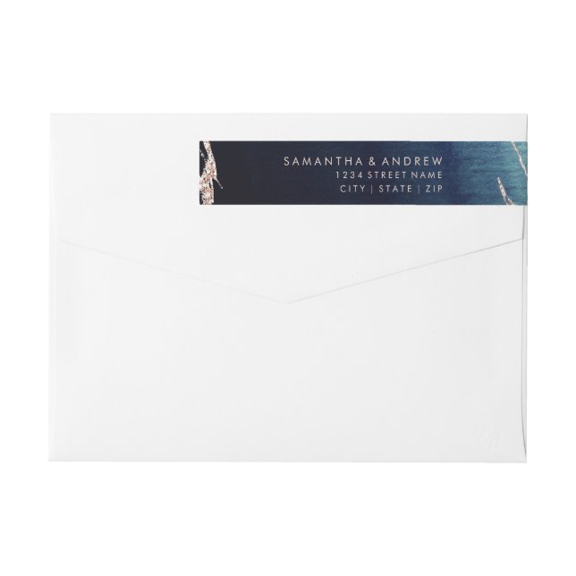 Navy Blue Ombre Agate & Rose Gold Wedding Wrap Around Label (Back)