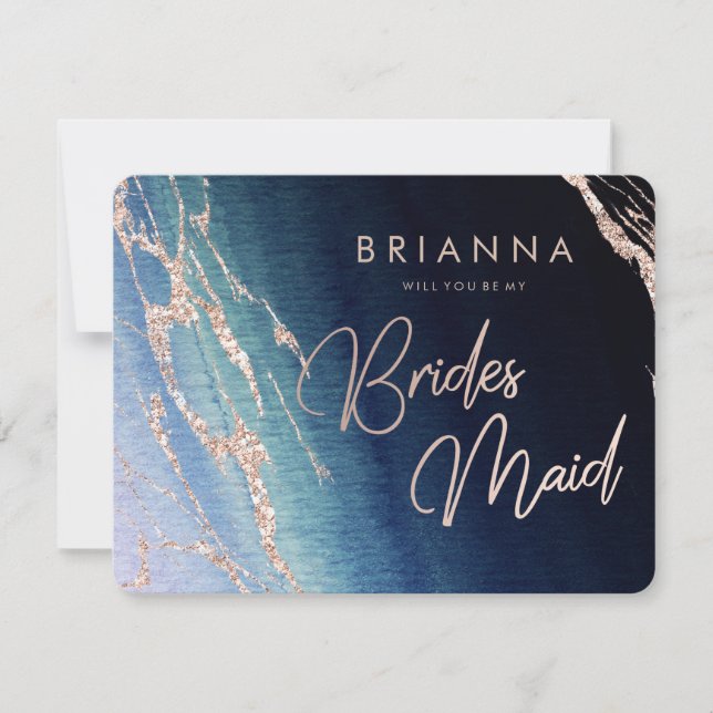 Navy Blue Ombre Agate Will You Be My Bridesmaid Invitation (Front)