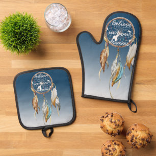 Navy Blue Ombre Dream catcher  Oven Mitt & Pot Holder Set