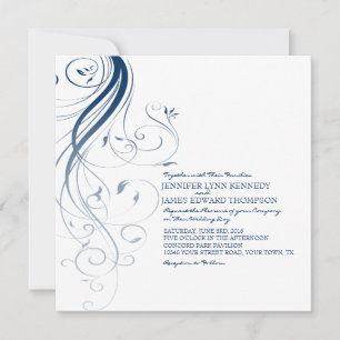 Navy Blue Ombre Flourish Wedding Invitation