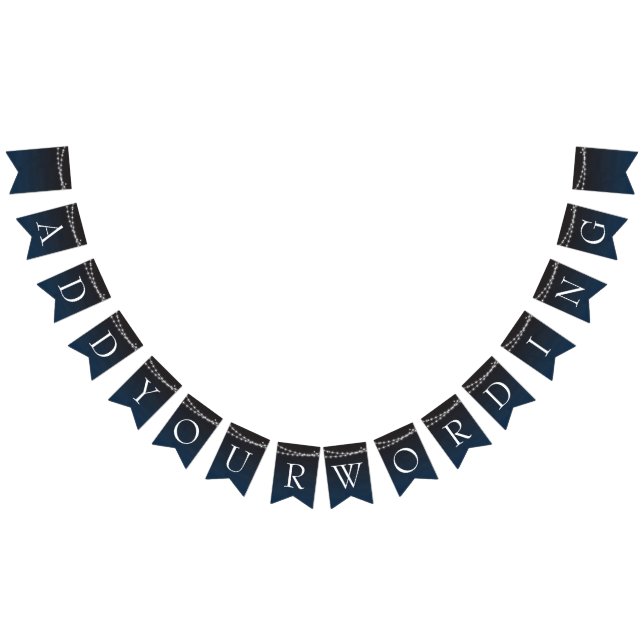 Navy Blue Ombre Lights Typography Wedding Bunting Flags (All)