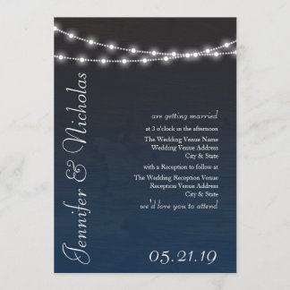 Navy Blue Ombre Lights Typography Wedding Invites