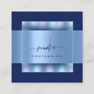 Navy Blue Ombre Monogram Name Social Rose Square Business Card