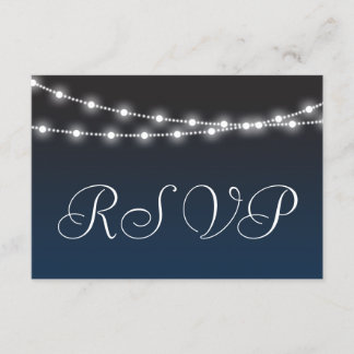 Navy Blue Ombre Night Lights Wedding RSVP Card