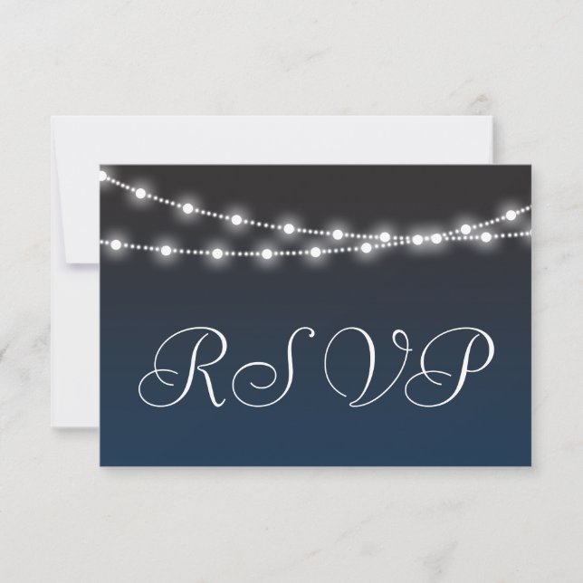 Navy Blue Ombre Night Lights Wedding RSVP Card (Front)