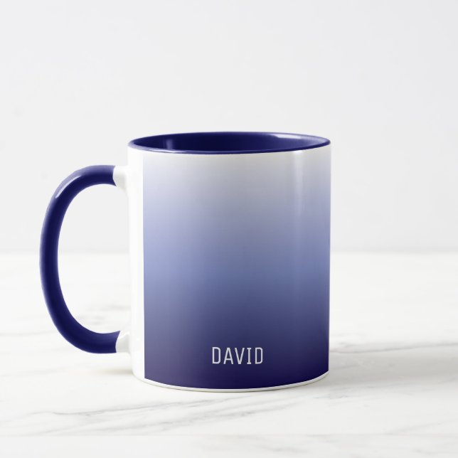 Navy Blue Ombre Personalized Guy's Name Mug (Left)