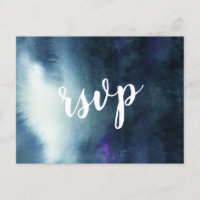 Navy Blue Ombre Silver Glitter Wedding RSVP