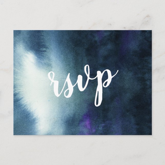 Navy Blue Ombre Silver Glitter Wedding RSVP Invitation Postcard (Front)