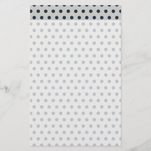 Navy Blue on Grey Tiny Little Polka Dots Pattern Stationery (Front)