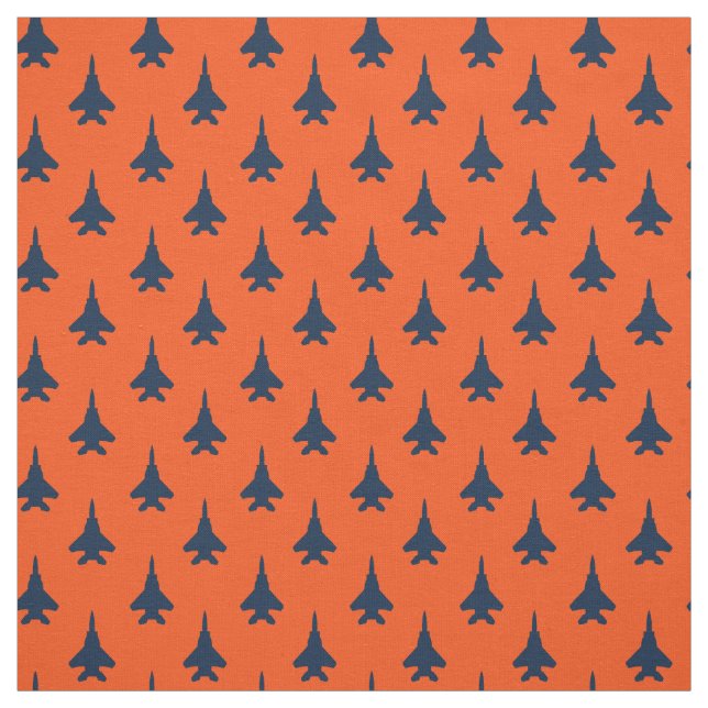 Navy Blue on Orange Eagle Fighter Jet Pattern Fabric (Swatch)