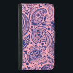 Navy-Blue On Pink Paisley Damasks Lace Samsung Galaxy S5 Wallet Case<br><div class="desc">Navy blue elegant ornate vintage paisley over pink background you can change. Blue paisley has a transparent background so you can change background colour( white in this sample) to any colour you like against blue paisley</div>