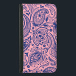 Navy-Blue On Pink Paisley Damasks Lace Samsung Galaxy S5 Wallet Case<br><div class="desc">Navy blue elegant ornate vintage paisley over pink background you can change. Blue paisley has a transparent background so you can change background colour( white in this sample) to any colour you like against blue paisley</div>