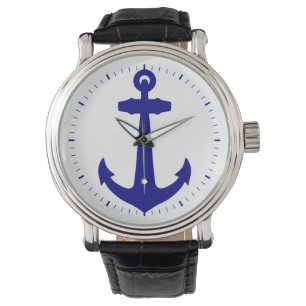 Navy Blue On White Coastal Anchor Watch