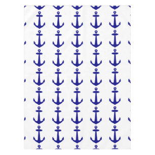 Navy Blue On White Coastal Decor Anchor Tablecloth