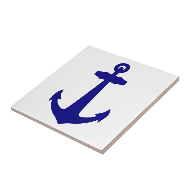 Navy Blue On White Coastal Decor Anchor Tile (Side)