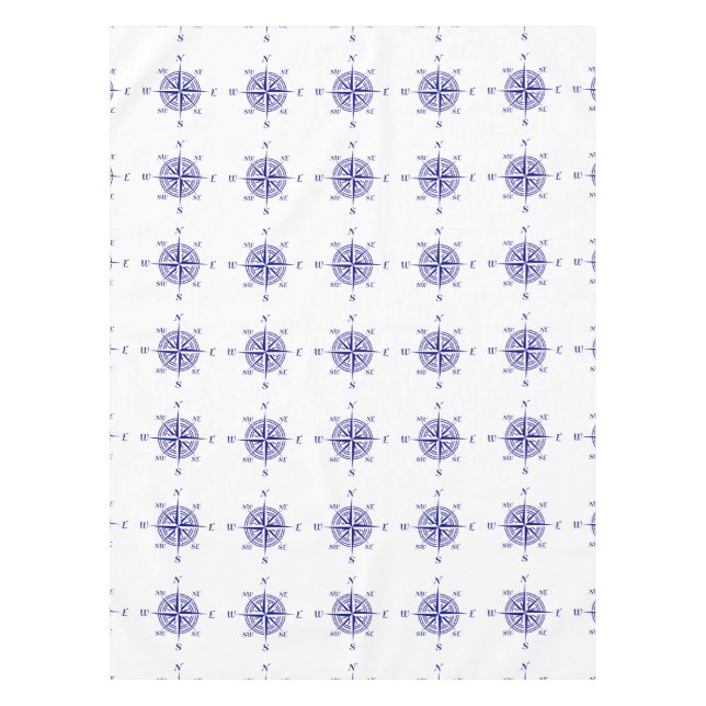 Navy Blue On White Coastal Decor Compass Rose Tablecloth (Front)