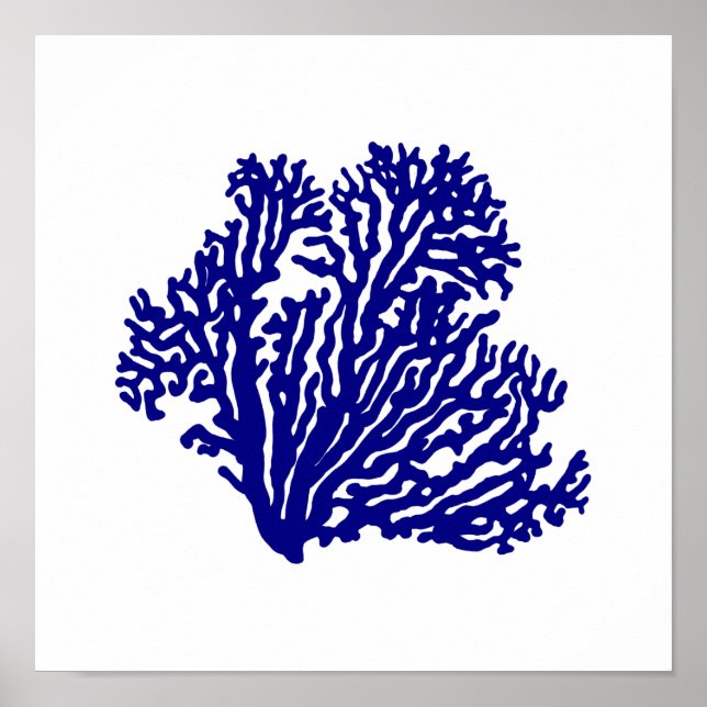 Navy Blue On White Coastal Decor Coral (Front)