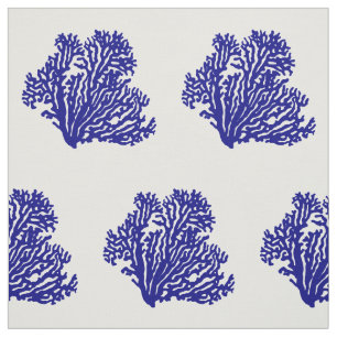 Navy Blue On White Coastal Decor Coral Fabric