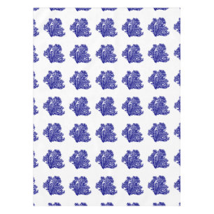 Navy Blue On White Coastal Decor Coral Tablecloth