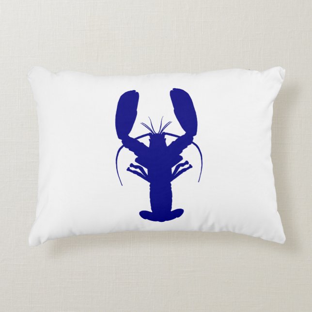 Navy Blue On White Coastal Decor Lobster Decorative Pillow (Front)