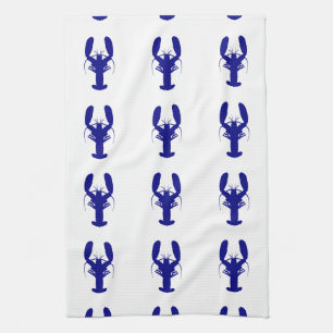 Navy Blue On White Coastal Decor Lobster Kitchen Towel