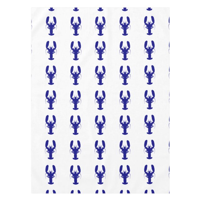 Navy Blue On White Coastal Decor Lobster Tablecloth (Front)