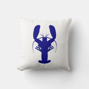 Navy Blue On White Coastal Decor Lobster Throw Pillow