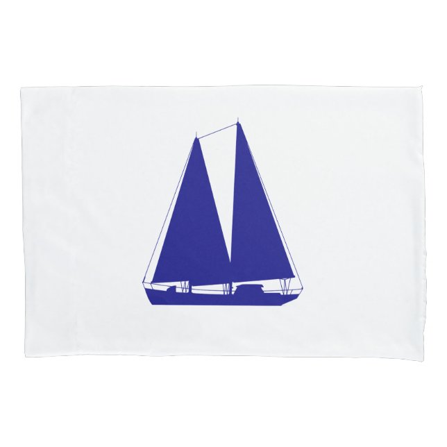 Navy Blue On White Coastal Decor Sailboat Pillowcase (Front)