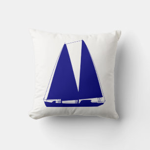 Navy Blue On White Coastal Decor Sailboat Throw Pillow