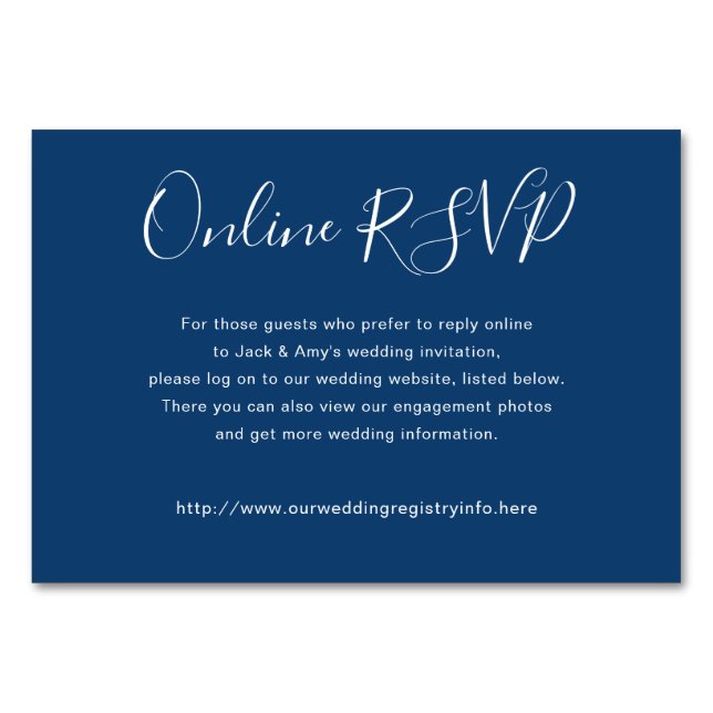 Navy Blue Online Website RSVP Enclosure Cards (Front)
