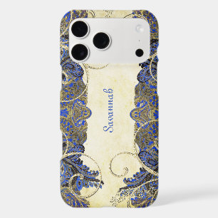 Navy Blue Opulence & Gold Vintage Peacock Paisley