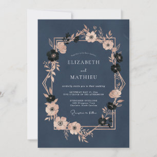 Navy Blue Opulent Evening Wedding Invitation