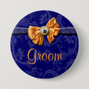 Navy blue orange bridal party wedding 3 inch round button