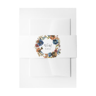 Navy Blue, Orange & Brown 5 Floral 2 Invitation Belly Band