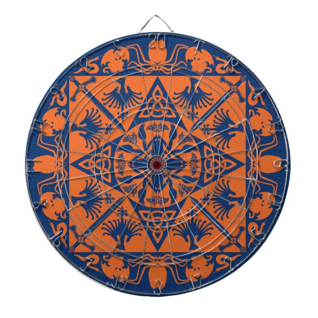 Navy Blue Orange Celtic Medieval Fantasy Dartboard (Front)