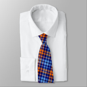 Navy Blue Orange Cyan Plaid Tartan Design Tie