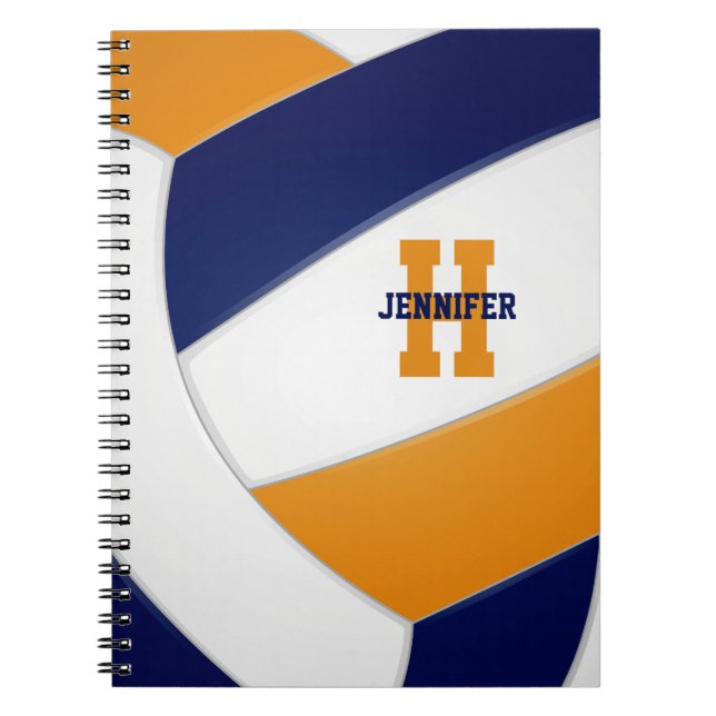 navy blue orange girls boys volleyball  notebook (Front)
