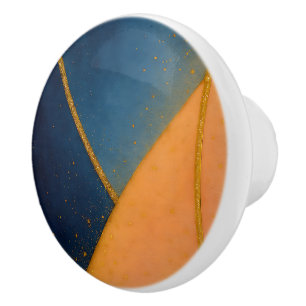 Navy Blue Orange Gold Abstract Artistic Home Ceramic Knob