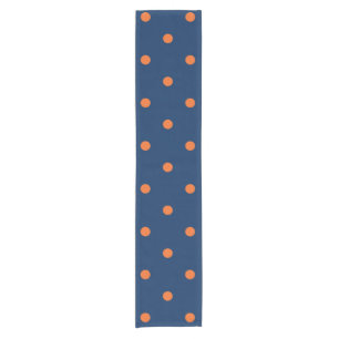 Navy Blue & Orange Polka Dots Pattern Short Table Runner