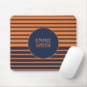 Navy Blue Orange Striped Personalized Mouse Pad