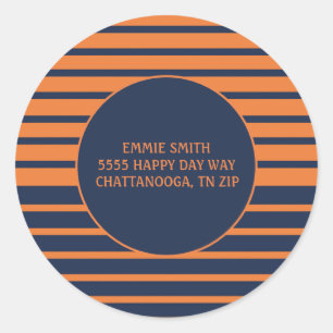 Navy Blue Orange Striped Return Address Sticker