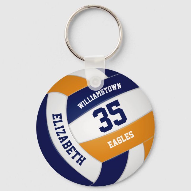 navy blue orange team colours volleyball gifting keychain (Front)