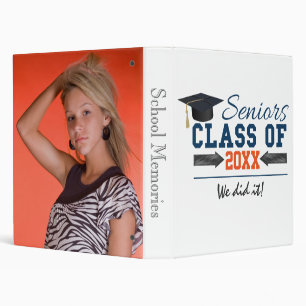 Navy Blue Orange Typography Graduation Folder Binder