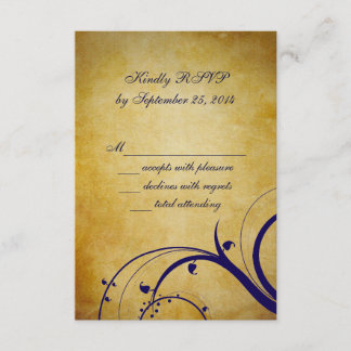 Navy Blue Orange Vintage Wedding RSVP Card