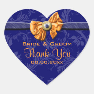 Navy blue orange wedding "thank you" theme heart sticker