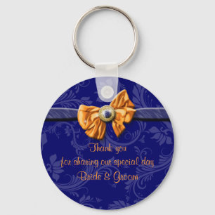 Navy blue orange wedding "thank you" theme keychain